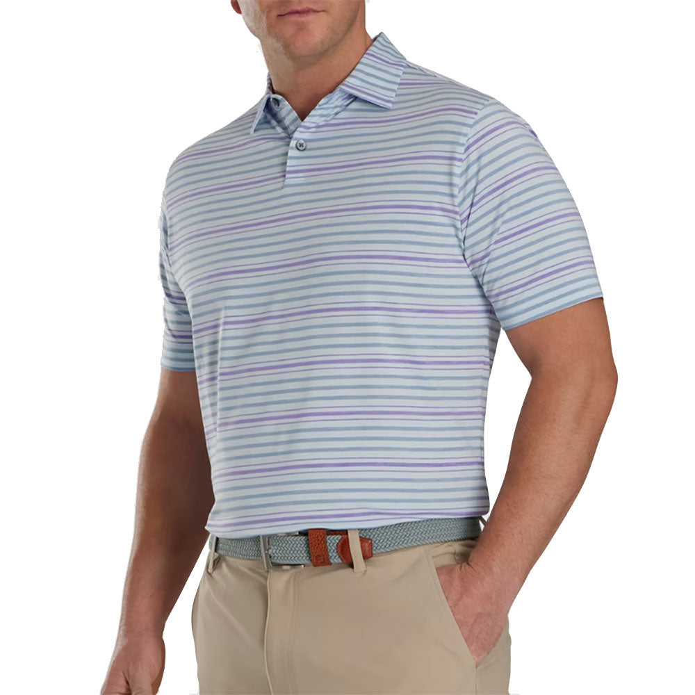 FootJoy Space Dye Stripe Lisle Mens Golf Polo - Mist/Storm/L