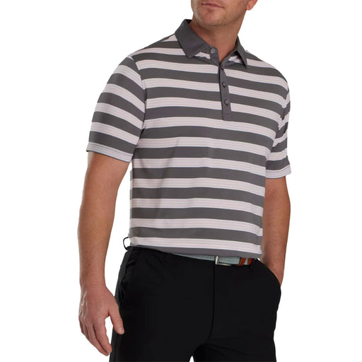 FootJoy Bold Stripe Lisle Gravel Mens Golf Polo - Gravel/Pink/L