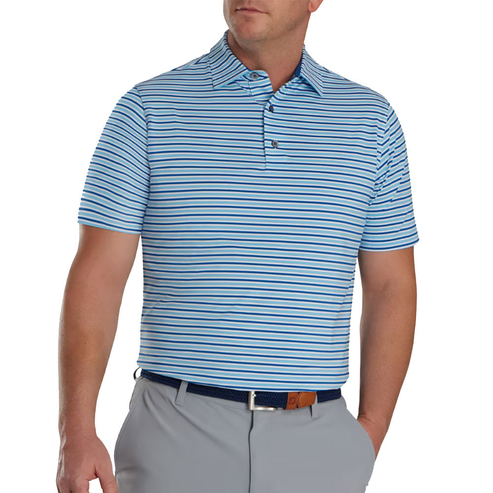 FootJoy Multi Pinstripe Mens Golf Polo - White/Navy/Blue/XL