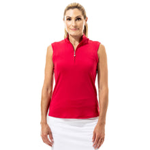 Load image into Gallery viewer, SanSoleil Sunglow SL Mock Neck Womens Golf Polo - Scarlet/L
 - 2