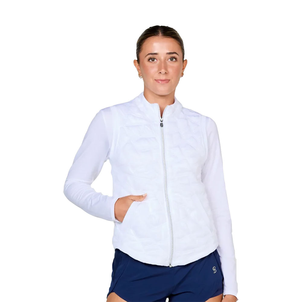 Sofibella UV Staples Quilt Womens Golf Vest - White/2X